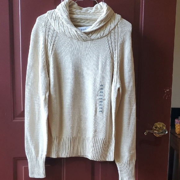 JEANNE PIERRE Cream Cowl Neck Knit Sweater - Picture 1 of 14